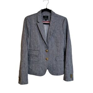 J. Crew Dalton Blazer Jacket Size 10T Tall Blue White Herringbone Linen Blend